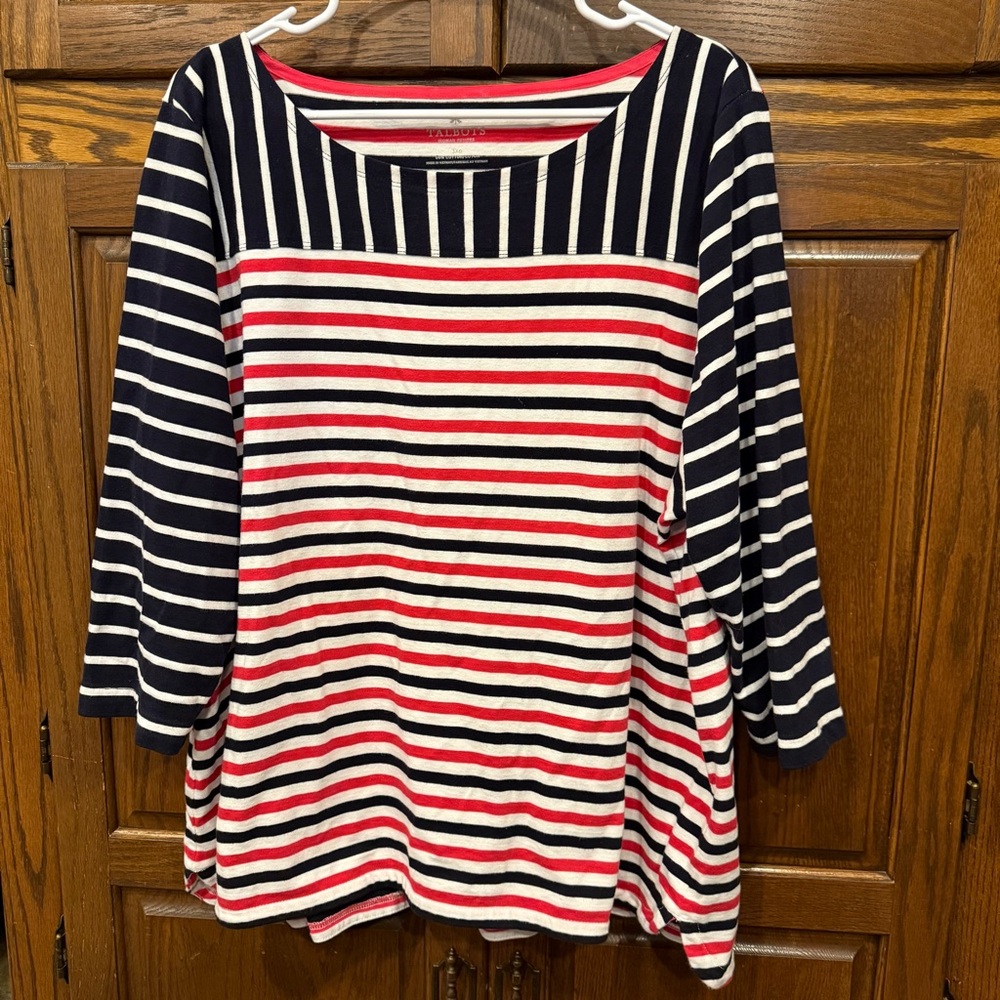 Talbots Blouse Top 3XP Petite Color Block Stripe 3/4 Sleeve